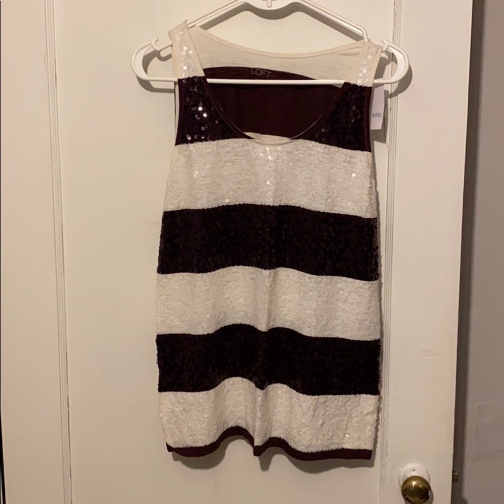 Ann Taylor Loft striped maroon tank top